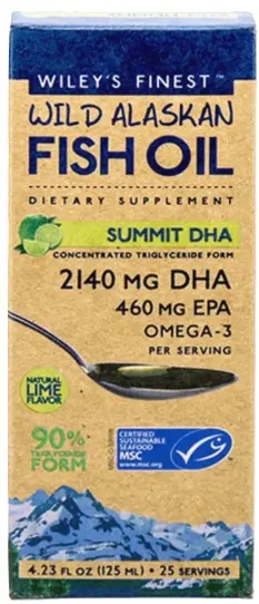 Ulei de pește Omega-3 cu conținut ridicat de DHA, 125 ml, Wiley's Finest