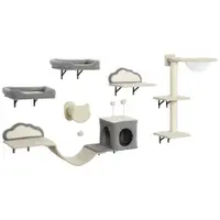 PawHut Etajere murale pentru pisici set mobilier de perete 6 piese hamac cu bulă acrilică cușcă hamac scară bej | Aosom Romania
