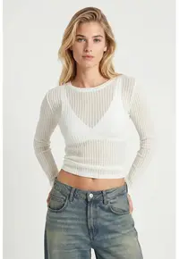 Bluza dama - Happiness Istanbul - Poliester/Elastan - Ecru