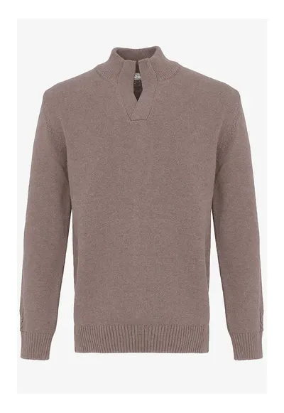 Pulover din bumbac cu model uni - Maro taupe