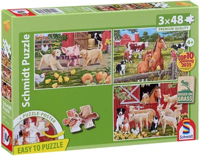 Puzzle pentru copii Schmidt din 3 x 48 piese - Animalele de la fermă