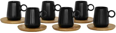 Set de cești de espresso Maison - Ripple, 6 buc., 90 ml, negre