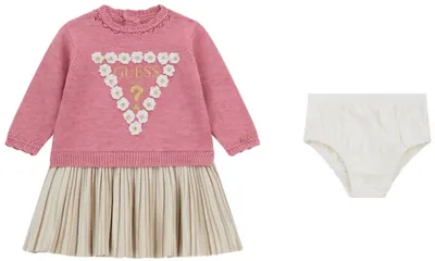 Set din 2 piese Guess - Rochie cu flori 3D și chiloți, roz, 18 luni