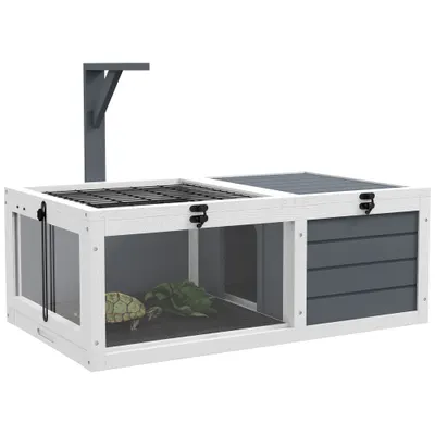 PawHut Casă tarc pentru animal mic țestoasă cu 2 spații suport de lampă 81 x 48 x 31,5 cm gri | Aosom Romania