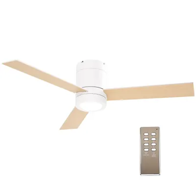 HOMCOM Ventilator de tavan 2 în 1 cu lumina LED 3 viteze silentios - telecomanda - diametru 112 cm, natural si alb | Aosom Romania