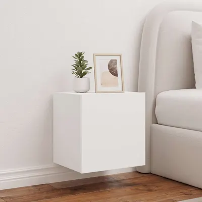 vidaXL Comodă TV de perete cu lumini LED, alb, 40,5x35x40 cm
