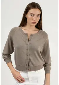 Cardigan dama guler rotund - nasturi - maro - acrilic si elastan