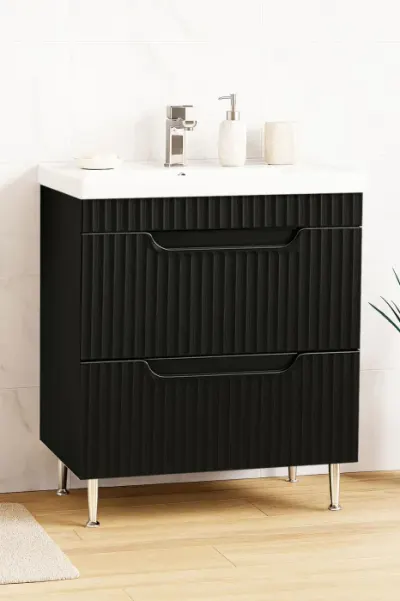 Set Baza front MDF si Lavoar seria 733, cu sertare, montat, 70 cm, negru