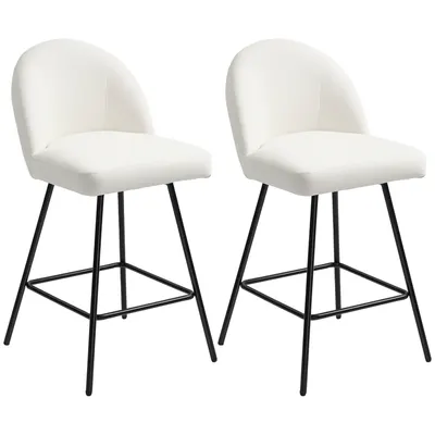 HOMCOM Set 2 Scaune de Bar cu Spătar din Catifea și Suport pentru Picioare, 48.5x56x92 cm, Alb Crem | Aosom Romania