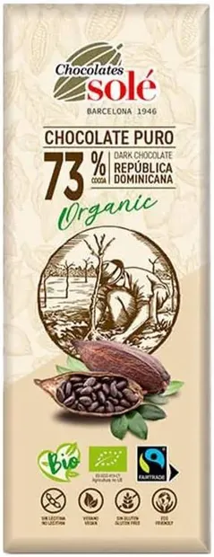 Ciocolată neagră organică cu 73% cacao, 25 g, Chocolates Solé