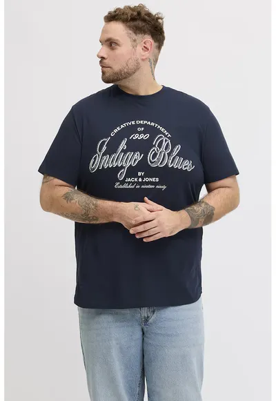 Plus Tricou barbati big sizes - Denver - cu imprimeu text - Bleumarin