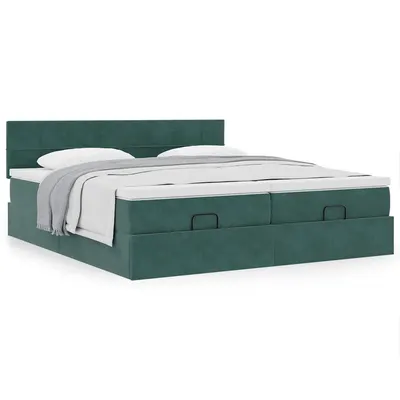 Gossi cadru de pat otoman cu saltele, catifea verde inchis 180x200cm