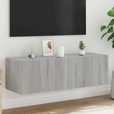 vidaXL Comodă TV de perete cu lumini LED, gri sonoma, 100x35x31 cm