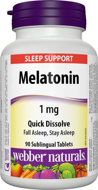 Melatonină, 1 mg, 90 sublingual tablete, Webber Naturals
