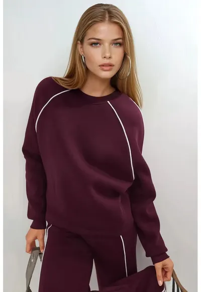 Hanorac dama - cu maneca lunga - rosu visiniu - textil