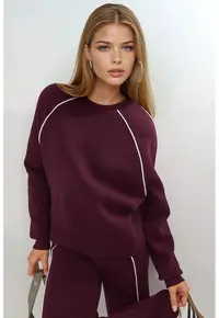 Hanorac dama - cu maneca lunga - rosu visiniu - textil