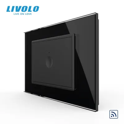 Intrerupator simplu tactil, control telecomanda RF, standard italian, cu rama sticla, 3M Negru