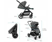 Carucior pentru copii Kidnort Alskar dark gray, 6-48 luni pana la 22 kg, bara de protectie detasabila, capotina extensibila, spatar si suport pentru picioare reglabile, cu geanta si accesorii incluse