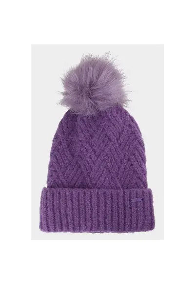 Caciula beanie fetite violet - cu ciucure din blana artificiala - marime universala