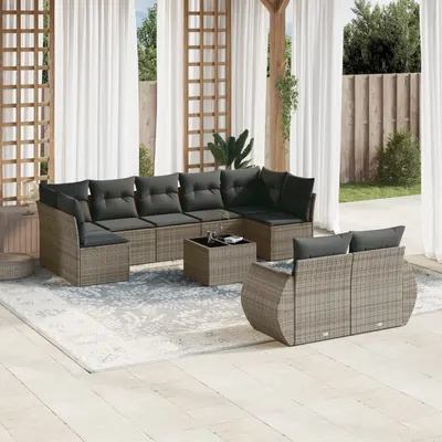 Gossi set mobilier de gradina cu perne, 10 piese, gri, poliratan