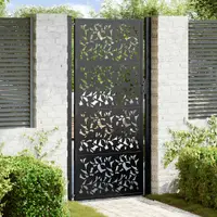 vidaXL Poartă de grădină neagră 100x200 cm, model frunze de oțel