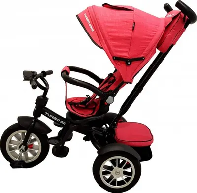 Tricicleta pentru copii Baby Care Turbo Bike Rosu Corai cu Far luminos, Roti din cauciuc, Pozitie somn, Pedale si maner pentru parinti, Scaun reversibil cu invartire 360 grade , Cadru metalic, Dimensiuni 110X45X90 cm