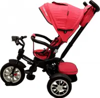 Tricicleta pentru copii Baby Care Turbo Bike Rosu Corai cu Far luminos, Roti din cauciuc, Pozitie somn, Pedale si maner pentru parinti, Scaun reversibil cu invartire 360 grade , Cadru metalic, Dimensiuni 110X45X90 cm