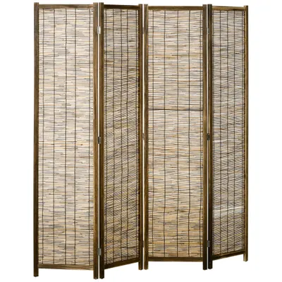 HOMCOM Paravent din lemn separator de cameră perete de separare pliabil cu 4 panouri 160 x 170 cm - natural | Aosom Romania