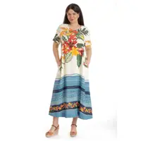 Rochie lunga ERV23V230 crem floral/albastru, Eranthe | marimea L