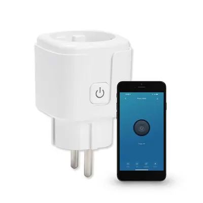 Priza Schuko Smart 16A Wi-Fi si Bluetooth cu protectie copii Tuya Pulsar alb