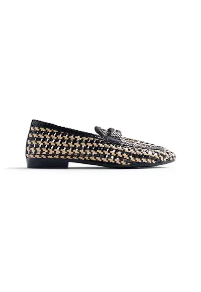 Pantofi loafer de piele cu perforatii - Negru