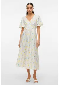 Rochie maxi cu decolteu in V - Alb/Galben/Albastru lavanda