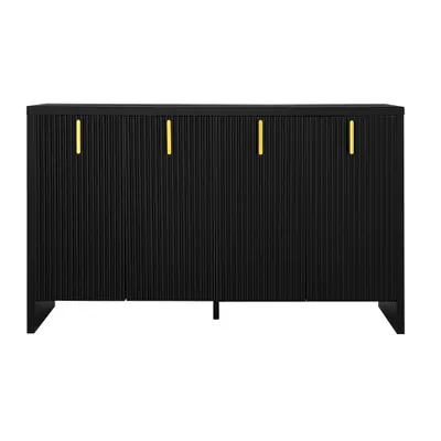 Bufet Modern Minimalist pentru Bucătărie și Living cu Mânere Aurii și Rafturi Reglabile, 140x38x80 cm, Negru