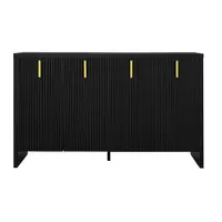 Bufet Modern Minimalist pentru Bucătărie și Living cu Mânere Aurii și Rafturi Reglabile, 140x38x80 cm, Negru