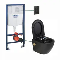 Set vas wc suspendat cu functie bideu si baterie inclusa auriu mat Foglia Oslo, rezervor incastrat Grohe Solido 3 in 1