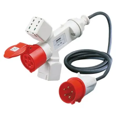 Adaptor Industrial Ip44 - 2 Branched Outlets - Wired With Cable and Plug - Plug 3p+n+e 16a - 2 Socket-Outlets (p17/11)+1 (p30-P17)+1 3p+n+e 16a 400v Ac