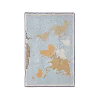 Covor de joacă pentru copii albastru-bej, lavabil, țesut manual din bumbac 70x100 cm Mini Worldmap – Lorena Canals