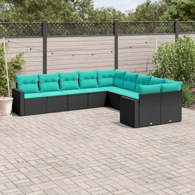 Gossi set canapele de gradina cu perne, 10 piese, negru, poliratan