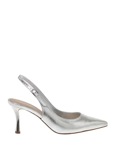Pantofi slingback din piele cu aspect metalizat - Argintiu