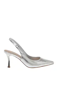 Pantofi slingback din piele cu aspect metalizat - Argintiu