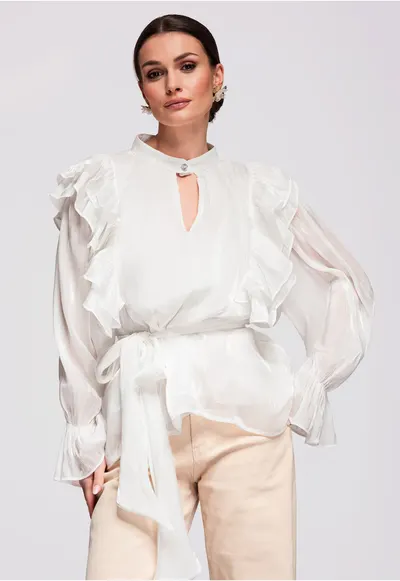 Bluza cu volane OW-TS-E0020 - Alb