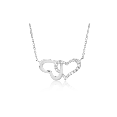 Lant cu pandantiv inimioare din aur alb cu diamante de 0.053ct