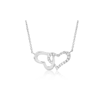 Lant cu pandantiv inimioare din aur alb cu diamante de 0.053ct