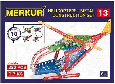 Set de construcție metalic 10 în 1 Merkur - Elicopter, 222 piese