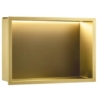 Raft baie incastrat in perete 48x33 cm, iluminare LED, auriu periat, Rea