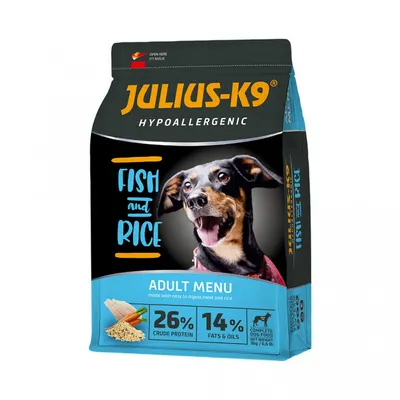 Julius K9 Adult - Hrana uscata premium, hipoalergenica - Peste si Orez - 3kg