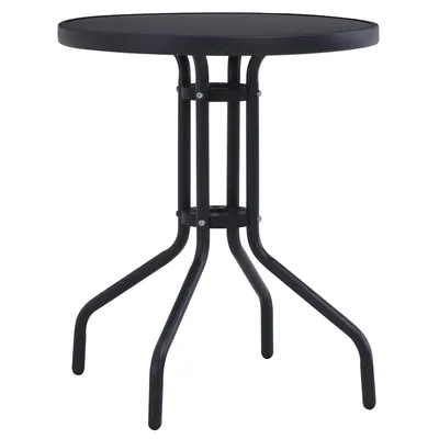 vidaXL Masă de grădină, negru, 80 cm, oțel și sticlă