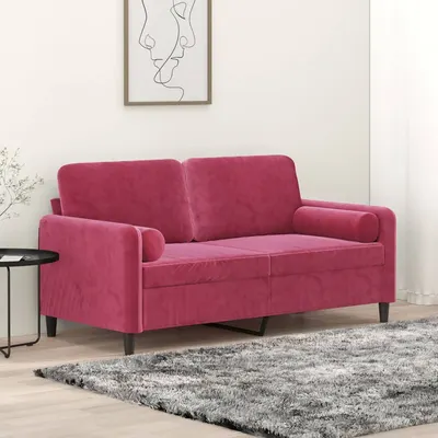 vidaXL Canapea cu 2 locuri cu pernuțe, roșu vin, 140 cm, catifea