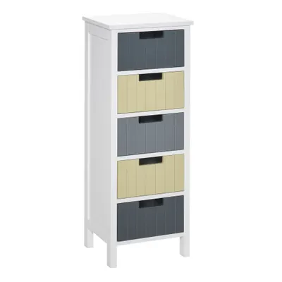 HOMCOM Comodă din Lemn cu 5 Sertare Comodă Auxiliară de Depozitare cu Picioare Înalte Stil Modern pentru Dormitor Sufragerie Baie 35x28x90,5 cm Multicolor | Aosom Romania