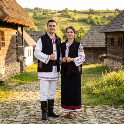 Vesta traditionala din lana cu broderie de maci - Benone
